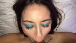 Close Up POV Blowjob & Cum in mouth & Sucks dick under the covers