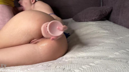 FeralBerryy - Anal Threesome With A Dildo My Husbands Friend Fucked Me In The Ass And Shoved A Huge Dildo In My Mouth An