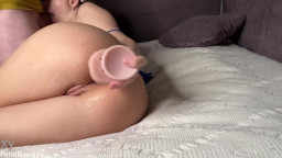 FeralBerryy - Anal Threesome With A Dildo My Husbands Friend Fucked Me In The Ass And Shoved A Huge Dildo In My Mouth An